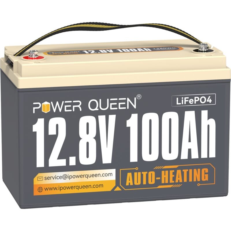 Power Queen - Batterie lithium 12V100Ah 1280Wh Auto-Chauffage LiFePO4 100A bms, Fonctionnement à -20°C température, pour bateau,moteur hors-bord