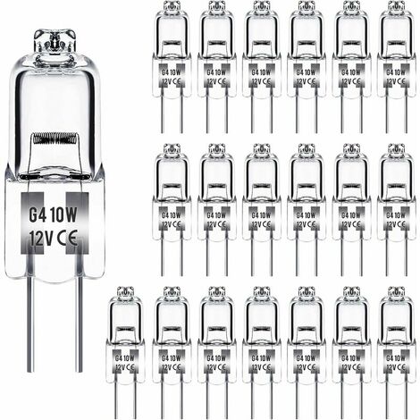 12V 10W G4 Halogen Light Bulb, G4 Light Bulb, Dimmable G4 Halogen Bulb, 2800K Warm White, No Flickering, G4 BI-pin Base Clear Capsule for Crystal Chandeliers, 20 Pieces