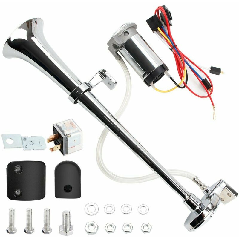 12V 150db Klaxon de Voiture 18 Pouces D'air Klaxon Camion Chrome Zinc Integrated Unique Trompette Argent avec Compresseur Pompe à Air Relais Faisceau