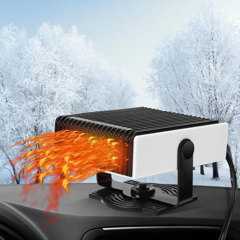 12V 150W Portable Car Heater, Car Defroster and Demister Fan with 360° Rotatable Heater and 1.5m Cigarette Lighter Cable