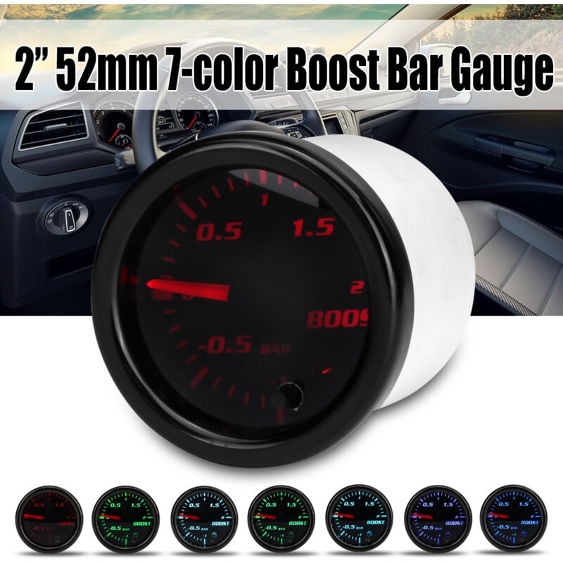 12V 2 pouce 52mm Turbo Boost Gauge Manomètre -12 Bar 7-Couleur led Black Len