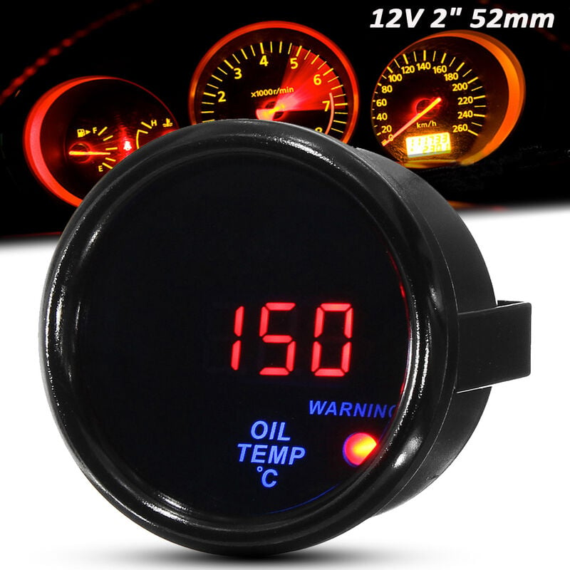 Image of 12V 2 pollici 52mm 20-140 Indicatore temperatura olio Display led digitale Misuratore auto faccia nera con sensore