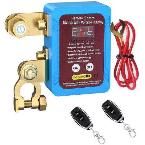 12V 240A Drahtloser, ferngesteuerter Batterieschutzschalter für Autos mit LED-Spannungsanzeige und automatischer Abschaltfunktion für Autos, Wohnmobile, ATVs, LKWs und Boote