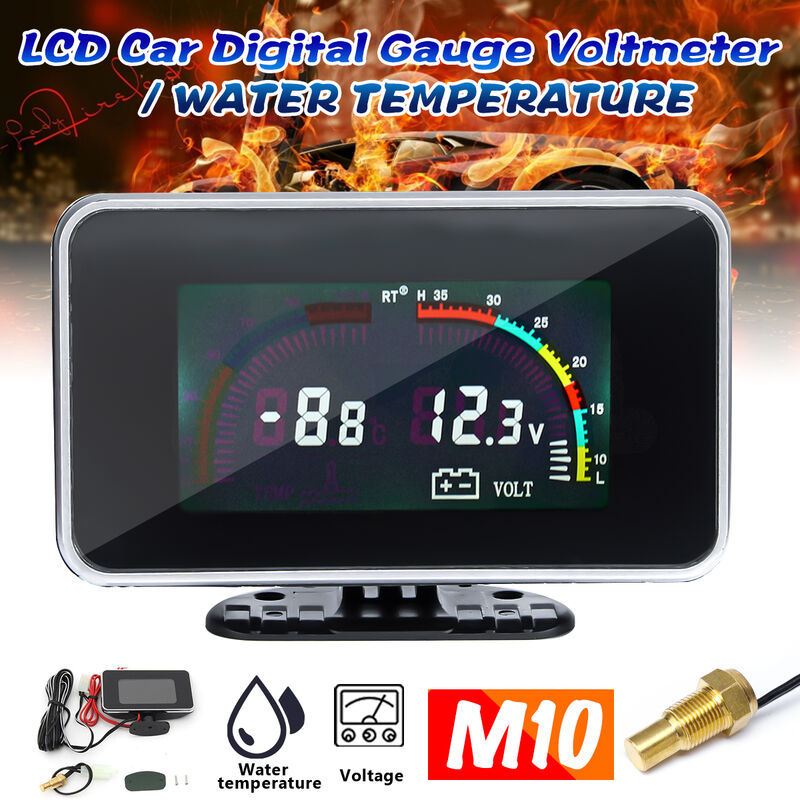 

12V-24V 2in1 LCD Coche Pantalla digital Medidor de presión de voltaje Medidor de temperatura del agua M10