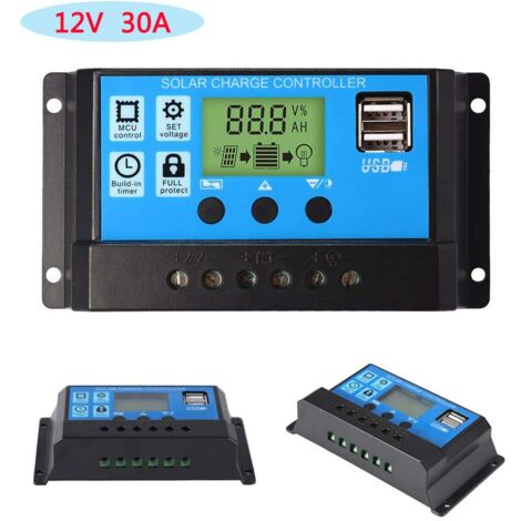 12V/24V 30A PWM Solar Panel Regler Laderegler LCD Display USB Port