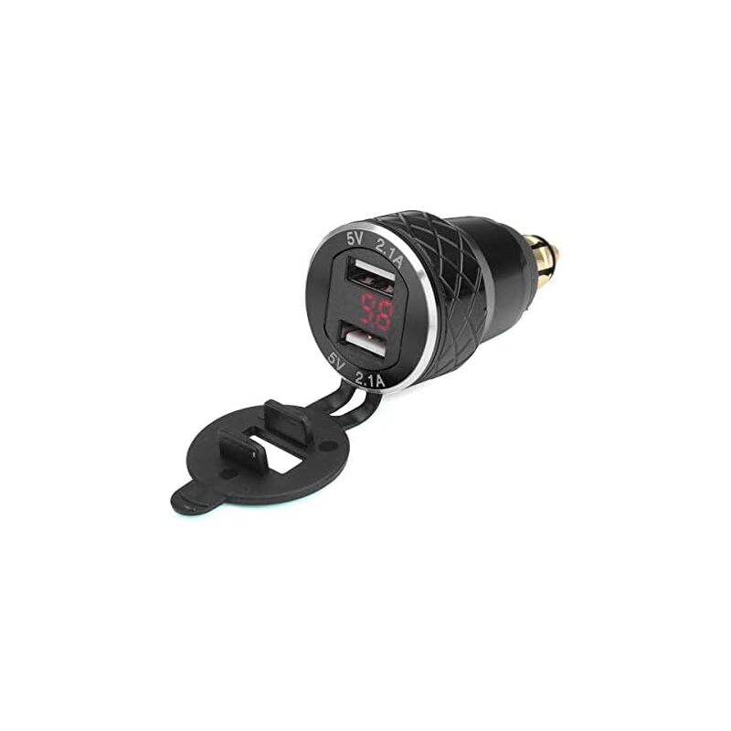 Shining House - 12V-24V 4.2A Voltmètre Rouge Moto Double Chargeur usb Din Socket pour Bmw Moto - Noir