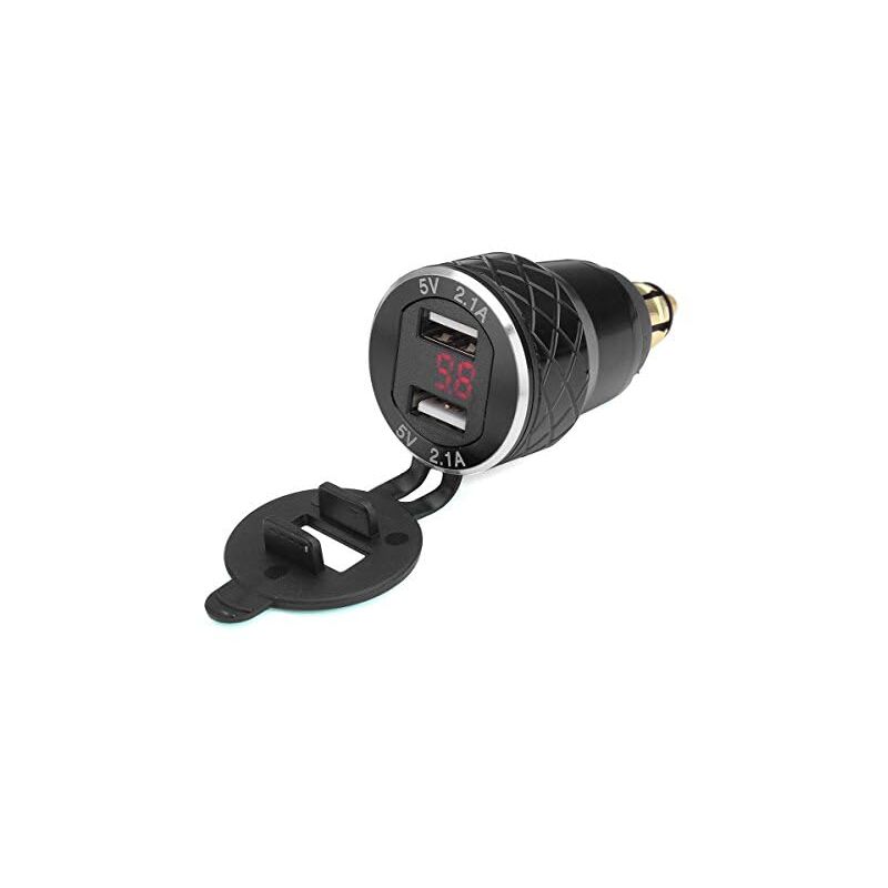 12V-24V 4.2A Voltmètre Rouge Moto Double Chargeur USB Din Socket pour BMW Moto - Noir