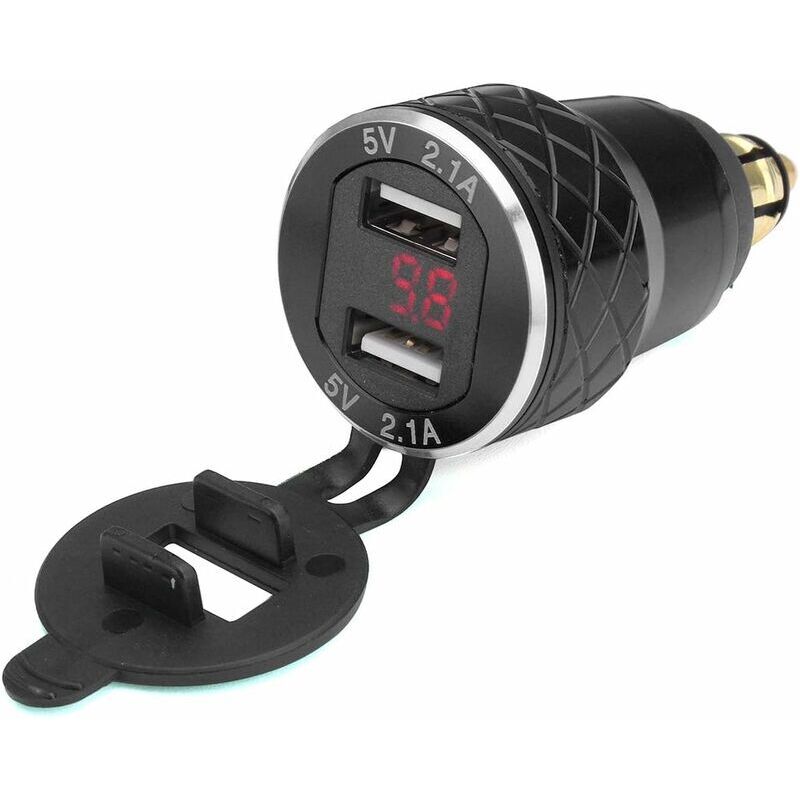 Rnemitery - 12V-24V 4.2A Voltmètre Rouge Moto Double Chargeur usb Socket pour bmw Moto - Noir uniquement aux raccords ue