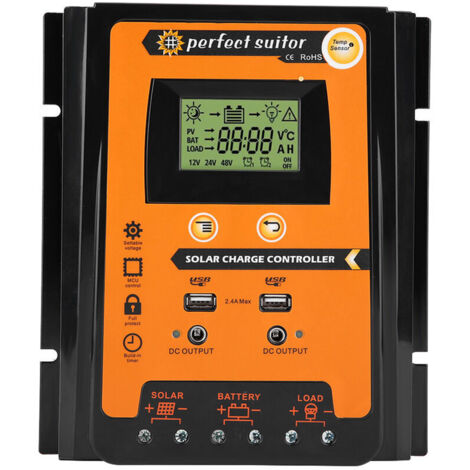 12V/24V 70A PWM MPPT Solar Charge Controller Panel, Short Version, Battery Regulator, Dual LCD USB Display
