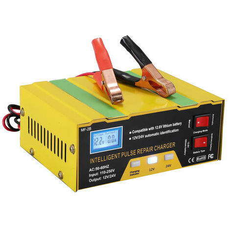 12V/24V Chargeur De Batterie Intelligent, Chargeur De Type Pulse Repair Avec Affichage Digital Pour Batterie De Voiture, Cellule, Moto