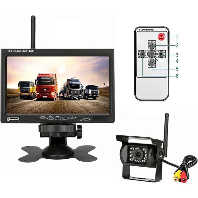 Tonchean - 12V 24V sans Fil de Voiture imperméable Caméra de recul 18 Vision de Nuit Infrarouge Caméra de recul 7 Pouces tft lcd Monitor pour