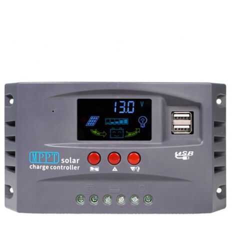 12V/24V Solarladeregler mit automatischer Erkennung, Solarladegerät mit LCD-Bildschirm und zwei USB-Anschlüssen.