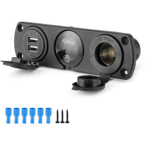 12V 3-Loch Zigarettenanzünder-Steckdosenleiste mit Voltmeter, Dual-USB-Kfz-Ladegerät und Überladeschutz