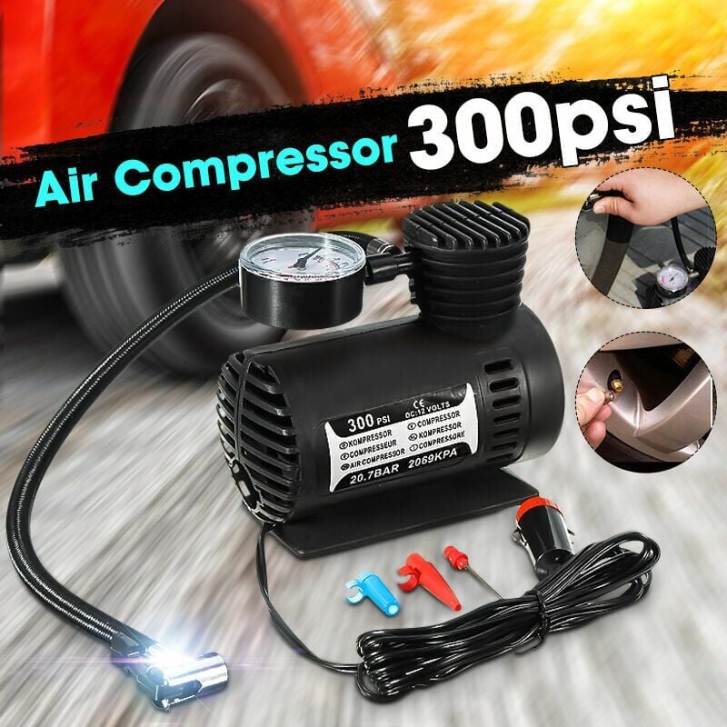 Image of XVX - 12V 300PSI Mini Pompa di Gonfiaggio Elettrica per Auto Universale Gonfiatore per Pneumatici Portatile Pompa per Compressore Automatica per Auto