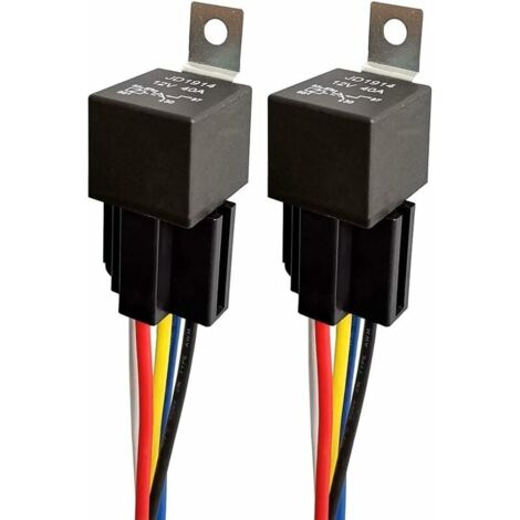 12V 40A Voiture Relais avec Faisceau de Câble Coloré, 5 Broches SPDT Relais pour Moto Camion Bateau, Commutateurs et Démarreurs de Service Lourd, Imperméable, Paquet de 2-LIAIKI