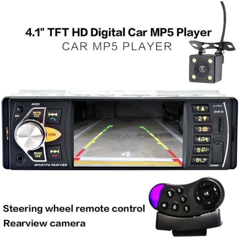 Ranipobo - 12V 4.1 '' hd tft Bluetooth car Stereo Auto Radio Voiture MP4 MP5 Player Autoradio avec camera de recul Telecommande fm / sd / aux