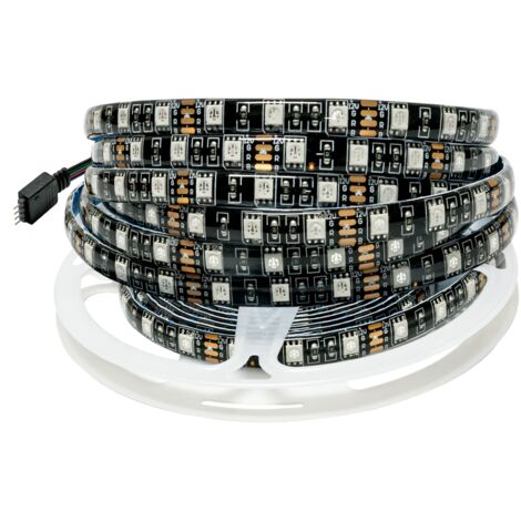 12V Bande LED RGB, 5M Ruban LED Noir Carte PCB 5050 IP65 étanche 300 LEDs Changement de Couleur Bande Lumineuse LED pour Chambre à Coucher, Décoration de Cuisine