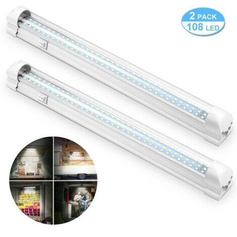 12V Barre de lumière intérieure à LED, Éclairage intérieur Lumineuse avec Interrupteur Marche/arrêt 1200LM Barre de Bande Lampe pour Voiture Van Camping Camion Bateau 2PCS