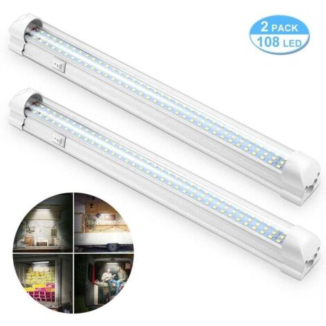12V Barre de lumière intérieure à LED, Éclairage intérieur Lumineuse avec Interrupteur Marche/arrêt 1200LM Barre de Bande Lampe pour Voiture Van Camping Camion Bateau 2PCS