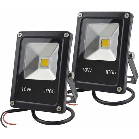 12V DC LED Lumière d'inondation, 10W Mini IP65 extérieure imperméable à l'eau de travail, 900lm, 3000K, Lumière de sécurité blanc chaud, 80W Ampoule halogène équivalente, 2 Pack,Pas de fiche [Classe é