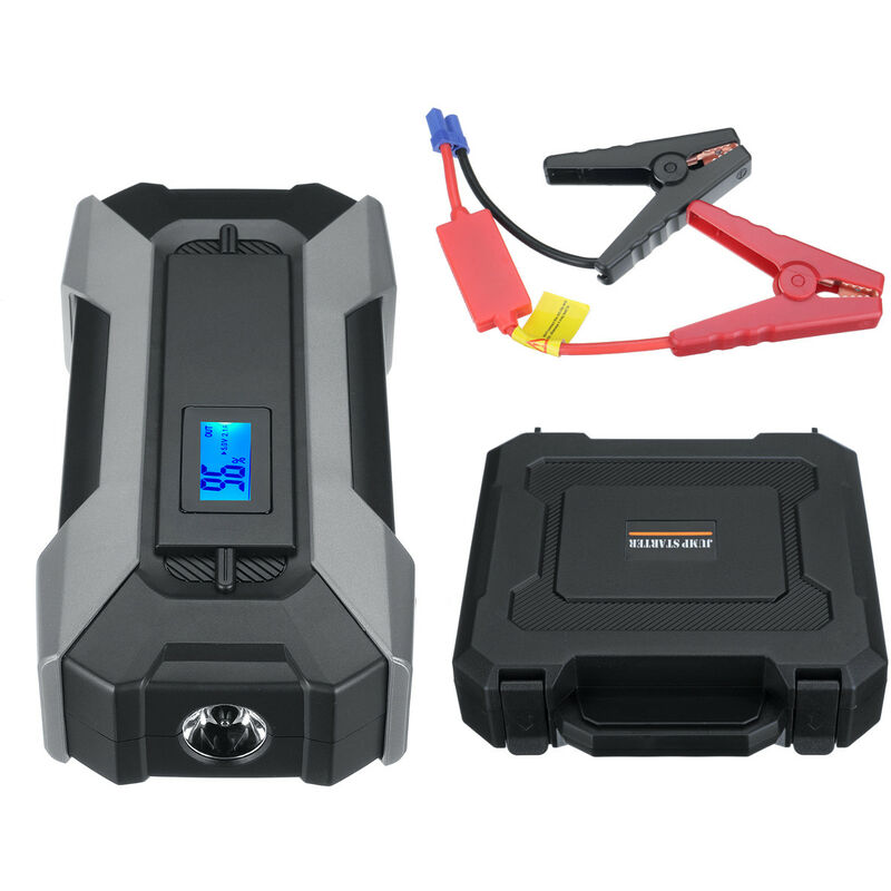 12V Démarreur Chargeur Batterie Voiture Auto Moto Chargeur Intelligent 3 Modes Nocturne/Flash/SOS Noir