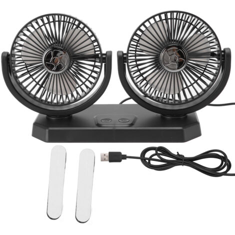 12V Doppelkopf-Autolüfter, 3 Geschwindigkeitsstufen, starker Luftstrom, doppelte Steuerung und USB-Ladefunktion für Transporter und LKWs