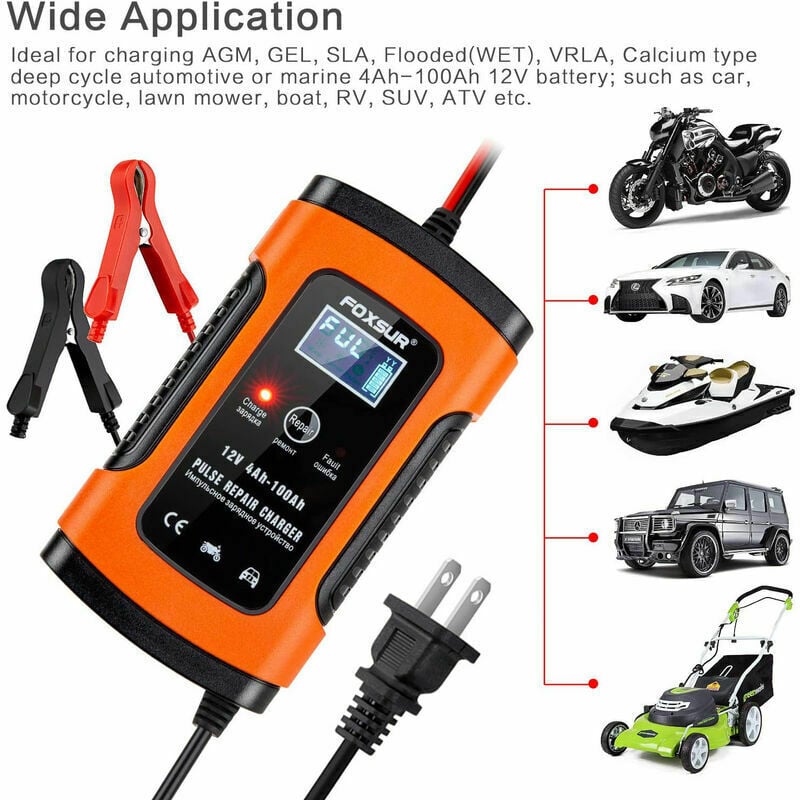 Trimec - 12V Entièrement Chargeur de Batterie Automatique/Mainteneur pour Voitures, Motos, atv, rvs, Bateau et Plus Encore