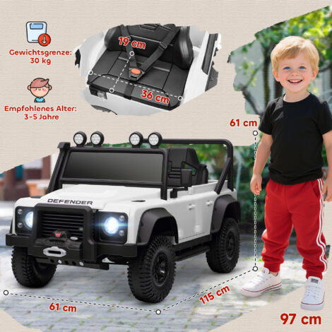 12V ferngesteuertes Elektroauto für Kinder mit Hupe, Musik und LED-Lichtern, weiße Farbe.