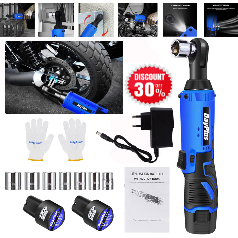 12V impact clé à cliquet sans fil avec 2x 1500ma batterie 3/8 ' 7x prises 120Nm