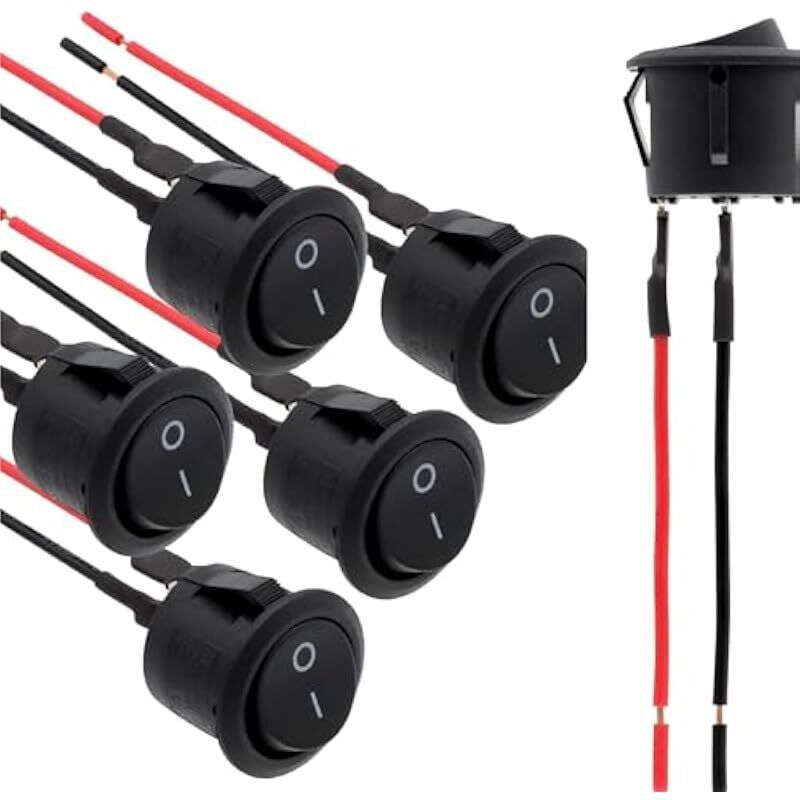12V Interrupteur a Bascule Rond, 6 Pièce Bouton on Verrouillage Précâblé Pour Voiture, 6A/250V 10A/125VAC, Accessoire éLectrique Pour Camping et