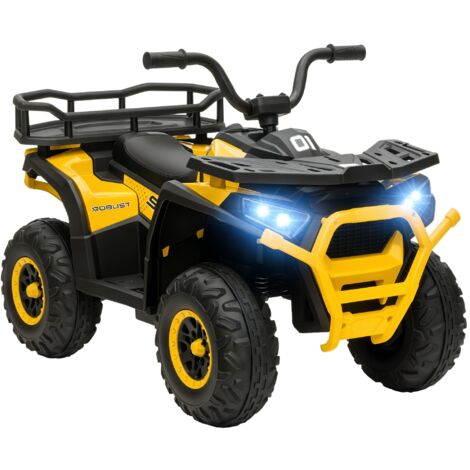 12V Kids Electric Ride on ATV, Battery-Powered Quad Bike w/ Spring Suspension, Forward Backward, Storage Basket, Yellow