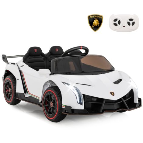 12V Lamborghini Voiture Electrique Enfants avec Télécommande 2,4G Véhicule Electrique avec Lumières LED Charge 30kg pour 3-8 Ans Blanc CW9211 DESIGN IN