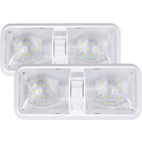 12V LED Eclairage Intérieur Plafonnier de Camping-car 12V 6W LED Lumière Blanche Naturelle Double Feu avec Interrupteur pour Camping-car Caravane Bateau Lot de 2