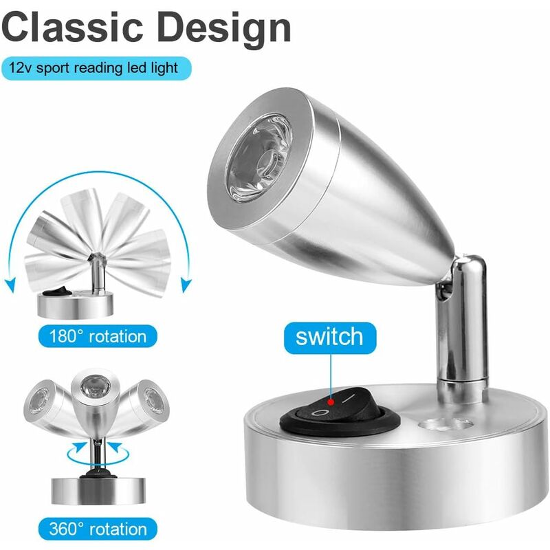 Choyclit - 12V led Spot Lampe de Lecture Interrupteur Réglable Lumière Chaude pour Camping Car Van Bateau Led Lumière Intérieure (2 pcs) (a-on/off