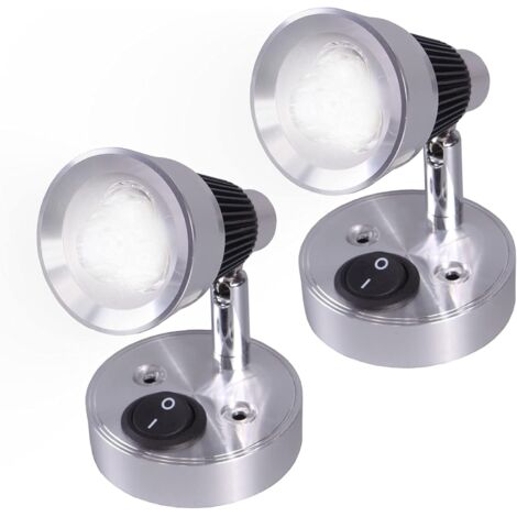 12V LED Spot Lampe de Lecture Murale 2 pièces Auto LED Lumière Interrupteur réglable Intérieure Caravane Van Lumière pour Camping-Car, Camper Van, Bateau (Froid Blanc)