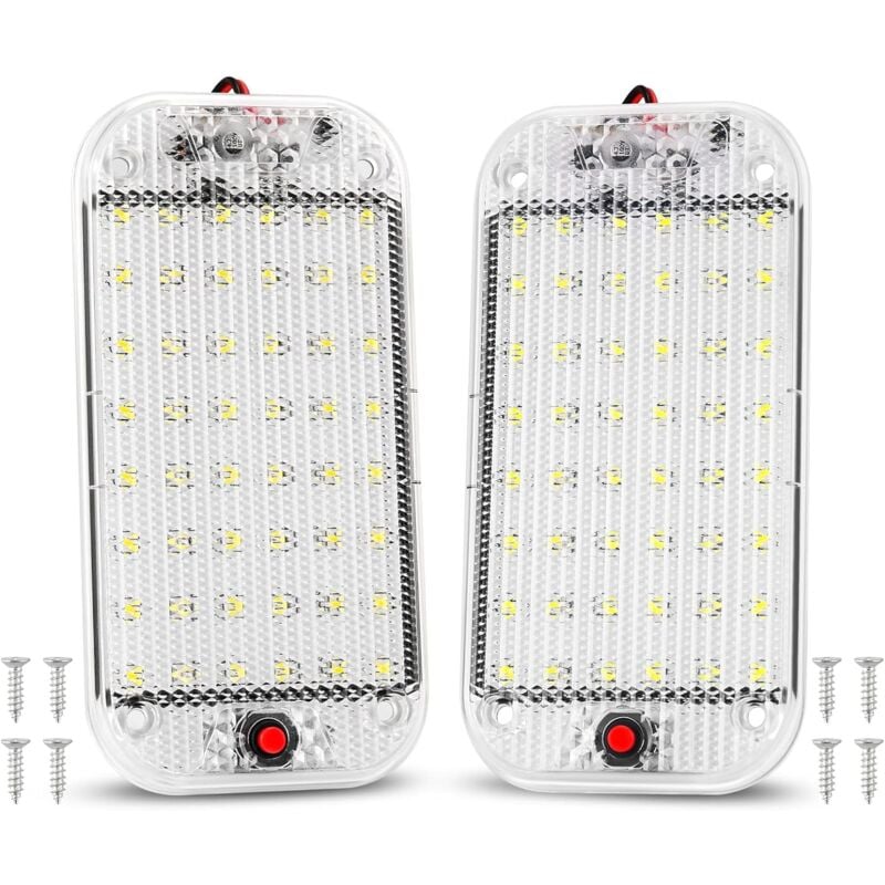 Jusch - 12V Lumières Intérieure à led Lampe Eclairage Voiture Lumineuse 48 led avec Interrupteur Marche/ Arrêt pour Van Camping Bateau 2 Pièces