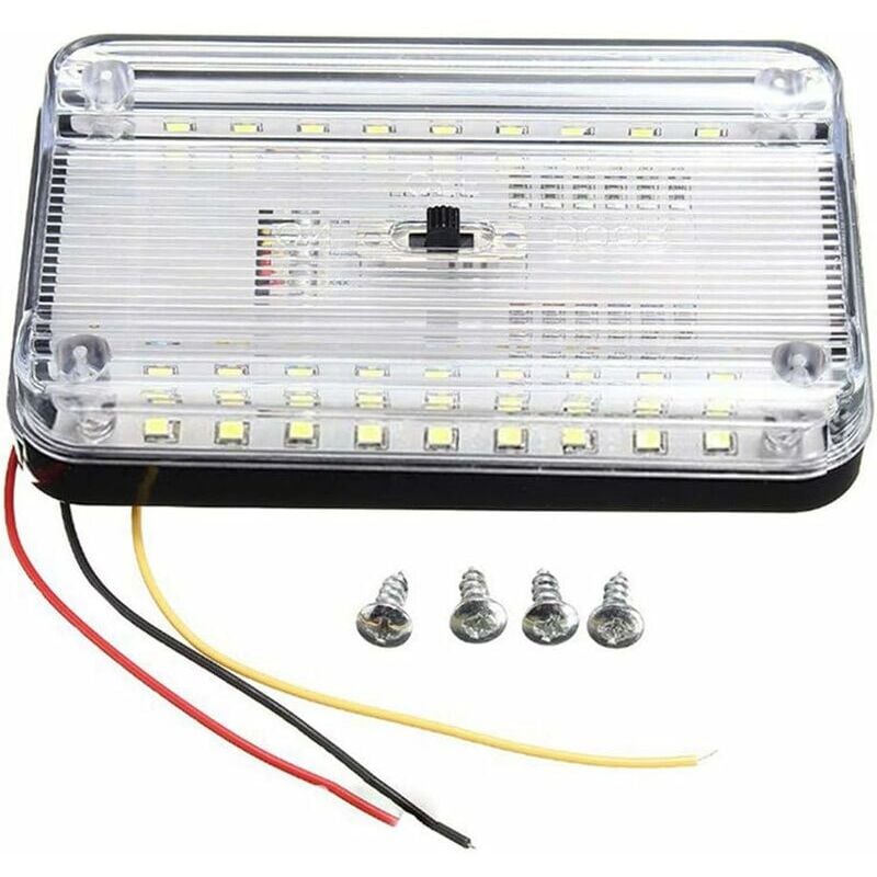 12V Lumières Toit IntéRieures Voiture, 36 LEDs RV éclairage Lampe avec Bouton, Rectangulaire Plafonnier pour Voiture Caravane Bateau Dôme Camping-car