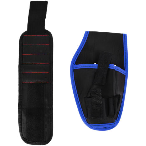 12V Multifunktions-Gürtelholster für Bohrmaschinen mit magnetischem Armband und blauer Einfassung