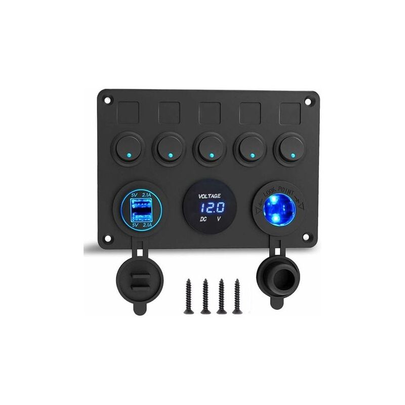 Aiperq - 12V Panneau de Commutateur Marin, Port de chargeur usb 4.2A + Prise allume-cigare + Affichage du voltmètre, IP65 étanche Interrupteurs à