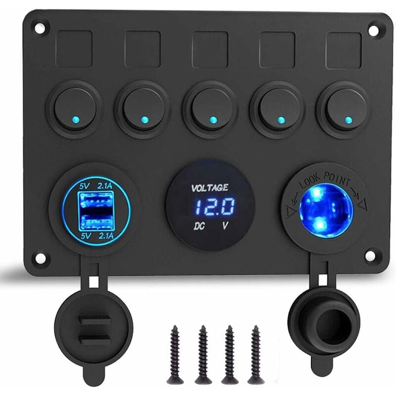 Beijiyi - 12V Panneau de Commutateur Marin, Port de chargeur usb 4.2A + Prise allume-cigare + Affichage du voltmètre, IP65 étanche Interrupteurs à