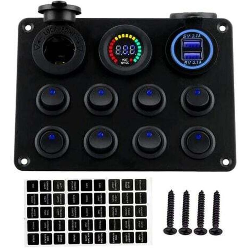 Yzmrbdqc - Panneau d'interrupteurs étanche 12 v à 8 interrupteurs à bascule à led bleues, avec double chargeur usb , pour bateau, voiture, camping-car