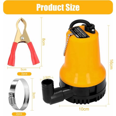 12V Pompe à eau submersible Pompe submersible 50W 4200L / H Pompe à courant continu Pompe à eau sale Longueur de ligne portable 2,3 mètres Avec pince, pour étang à poissons propre et sale