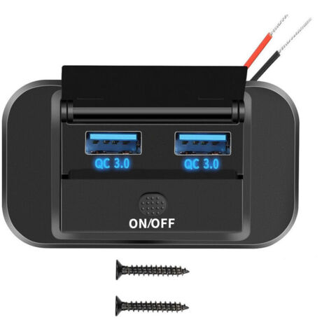 12V Prise Chargeur USB de Voiture 36W Double QC3.0 USB avec Interrupteur Étanche pour 12V/ 24V Voitures Bateaux