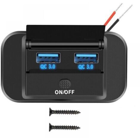12V Prise Chargeur USB de Voiture 36W Double QC3.0 USB avec Interrupteur Étanche pour 12V/ 24V Voitures Bateaux