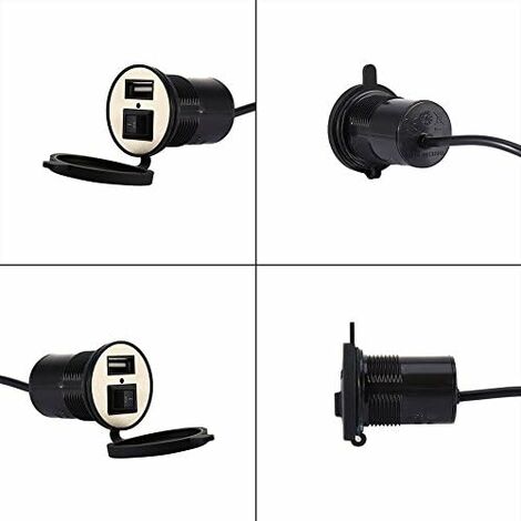 12V Prise Port d'alimentation Chargeur, CREA USB Prise Téléphone Portable Chargeur Electrique avec Interrupteur 1.5A USB pour Moto Véhicule