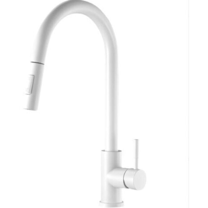 Odipie - Robinet de cuisine blanc, froid, chaud, pivotant, à deux fonctions, pour évier végétal, extensible.