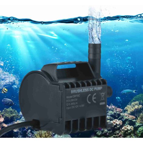 12V QR70C elektrische Tauchpumpe, 360L/H, mit Saugnapffuß und DC-Buchse, für Aquarien und Springbrunnen (ABS, 66,9x53,3x31,8mm, schwarz)