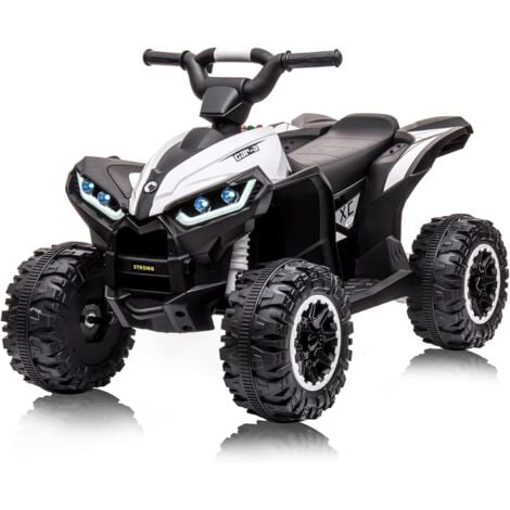 LUNSY 12V Quad Electrique pour Enfants, Voiture Electrique Enfant ATV avec Musique, Klaxon, Phare LED, 83x 53x 56cm Blanc