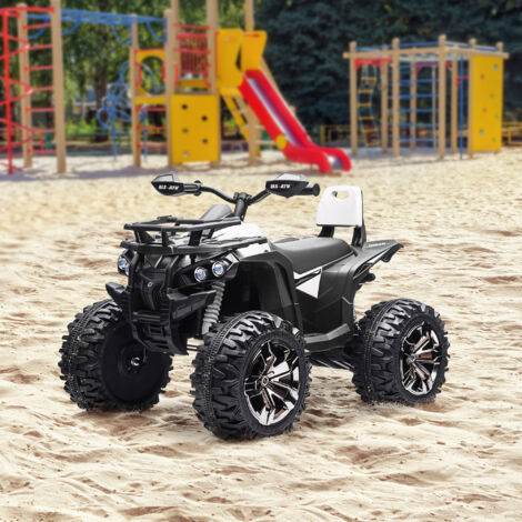 12V Quad Elettrico per Bambini 3-5 Anni 3-8km/h, Auto Elettrica per Bambini con Batteria 10AH, Musica, MP3, USB, Scheda TF, Fari e Pedale, in PP e Metallo, 100x65x73 cm, Bianco
