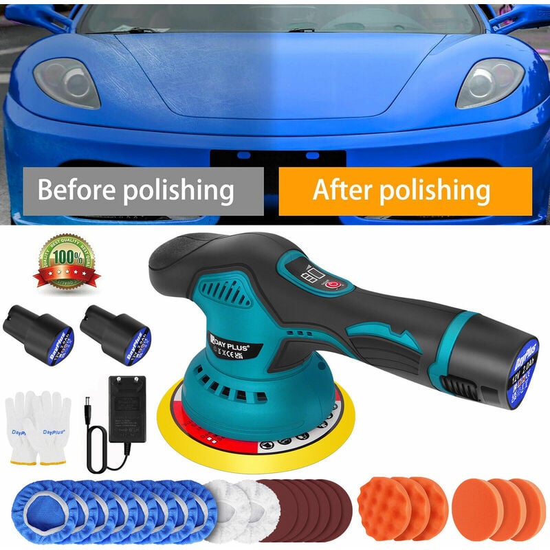 12V sans fil Polisseuse professionnelle Polisseuse avec 2x batterie Auto Ponceuse Outil
